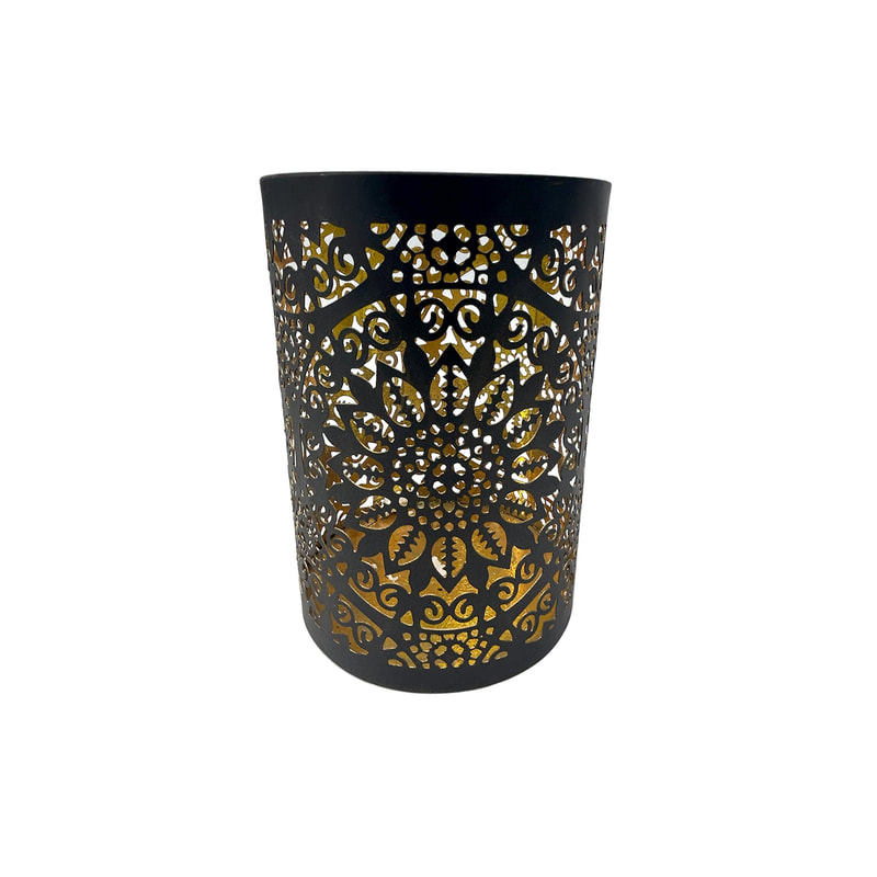 P-LC132-BA 12cm Fatima mashrabiya pattern vase in brass colour