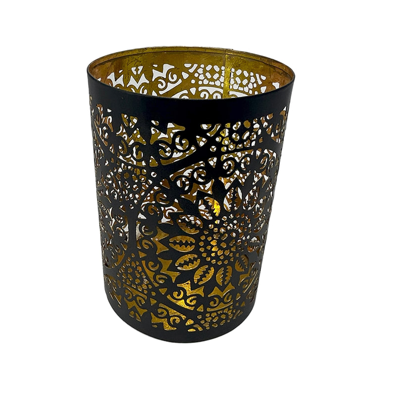 P-LC132-BA 12cm Fatima mashrabiya pattern vase in brass colour