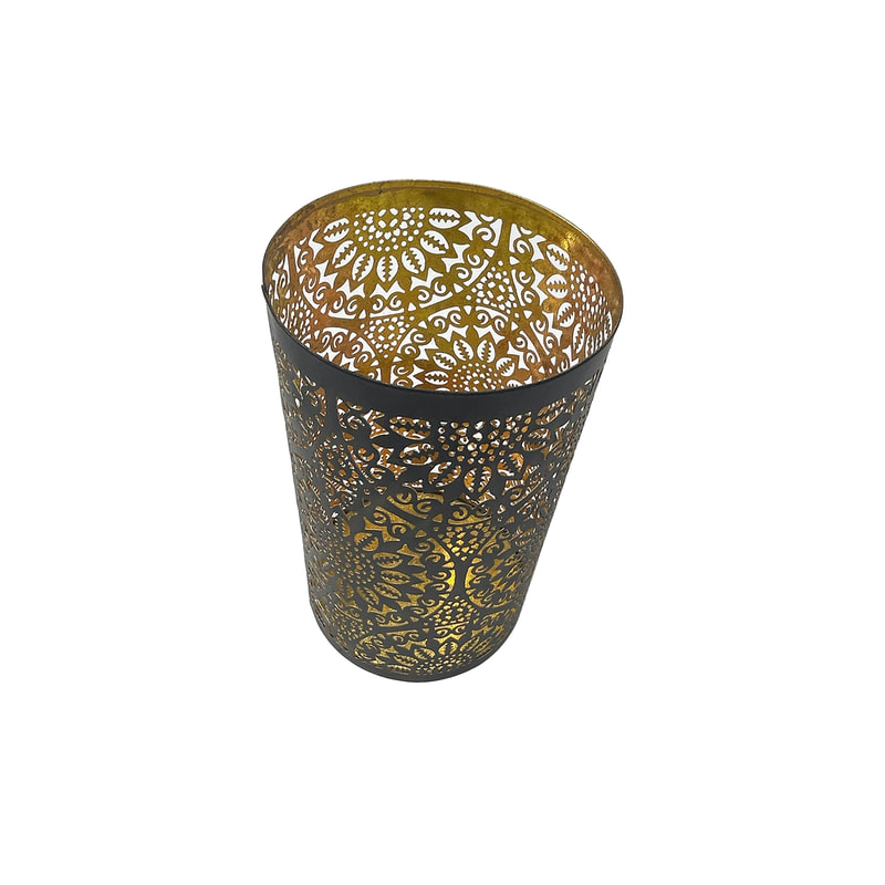 P-LC133-BA 6cm Fatima mashrabiya pattern vase in brass colour