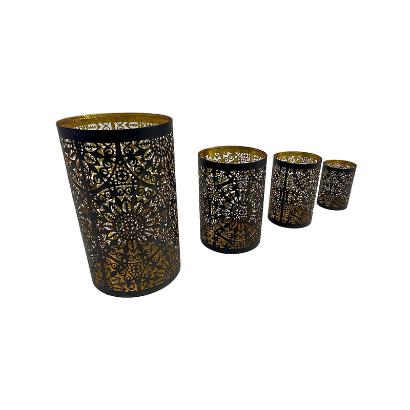 P-LC134-BA 25cm Fatima Mashrabiya pattern vase set of 4 in brass colour