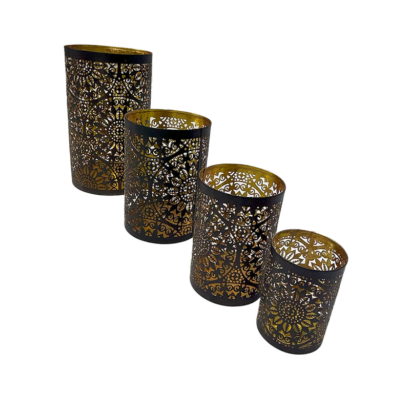 P-LC134-BA 25cm Fatima Mashrabiya pattern vase set of 4 in brass colour