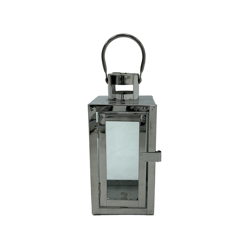 P-LN101-SS 29cm Webster high modern glass lantern with stainless steel trim