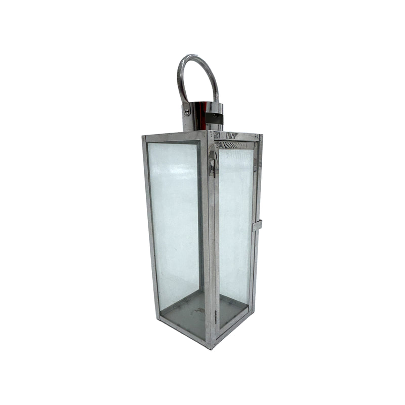 P-LN102-SS 46cm Webster high modern glass lantern with stainless steel trim
