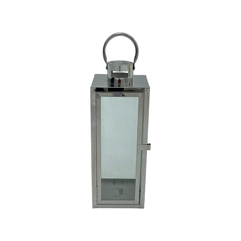 P-LN102-SS 46cm Webster high modern glass lantern with stainless steel trim