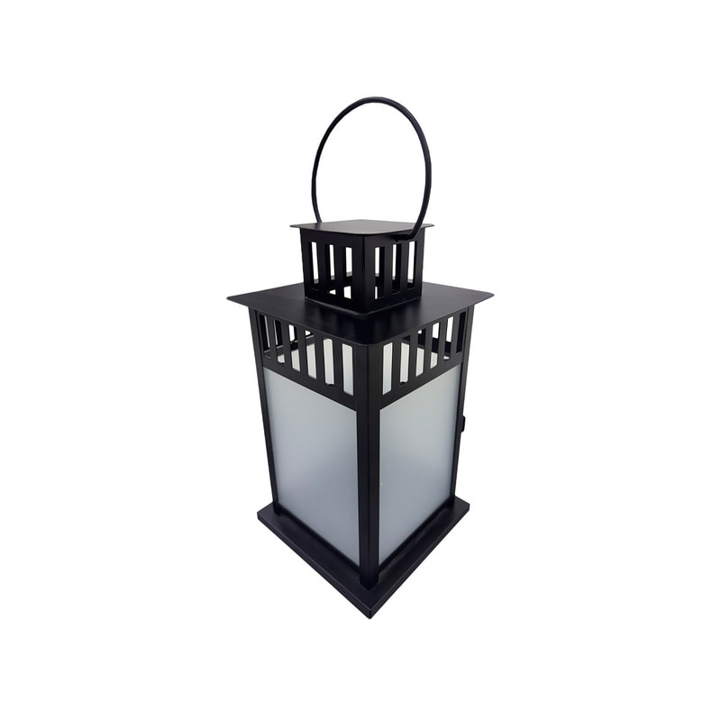 P-LN107-BL 37cm Borrby Glass Lantern with Black Metal Steel Trim 