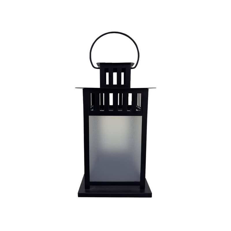 P-LN107-BL 37cm Borrby Glass Lantern with Black Metal Steel Trim 