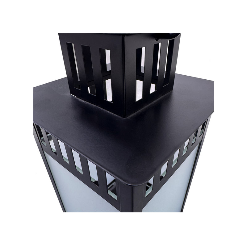 P-LN107-BL 37cm Borrby Glass Lantern with Black Metal Steel Trim 