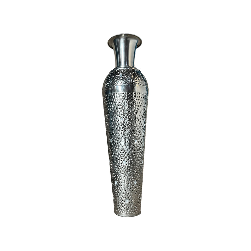 P-MD801-SI 90cm tall vase with jewels in silver