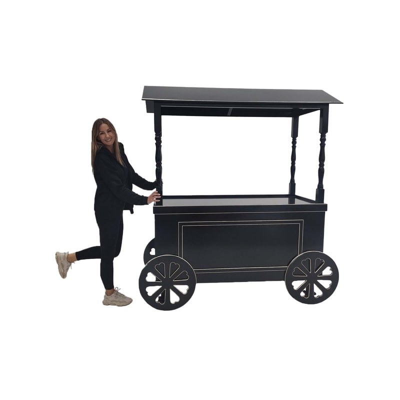P-MO101-BG Type 1 market display cart in black with gold trim detail