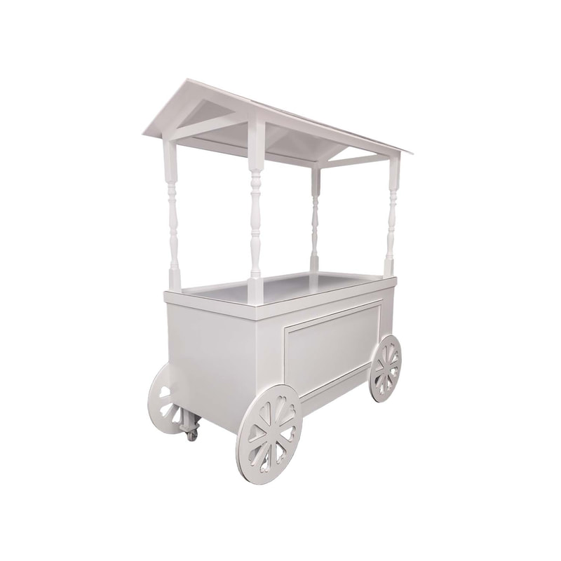 P-MO101-WH Type 1 market display cart in white with gold trim detail