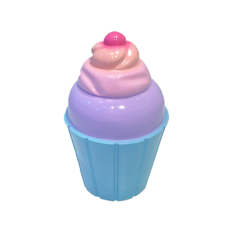P-PH106-MC 100cm high multi-coloured cupcake in blue wrapper