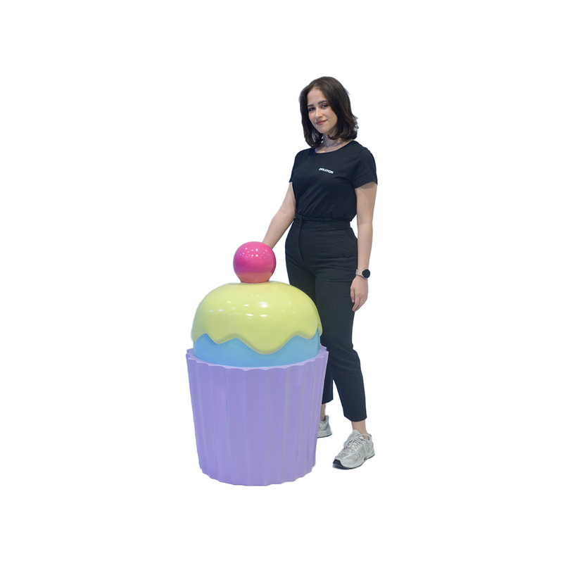 P-PH107-MC 97cm high multi-coloured cupcake in purple wrapper