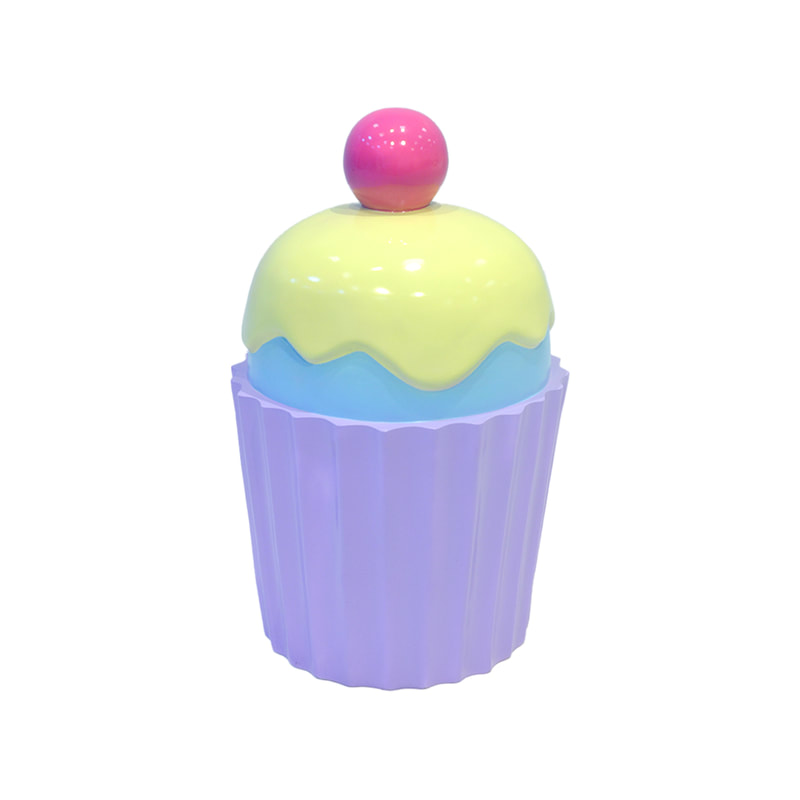 P-PH107-MC 97cm high multi-coloured cupcake in purple wrapper