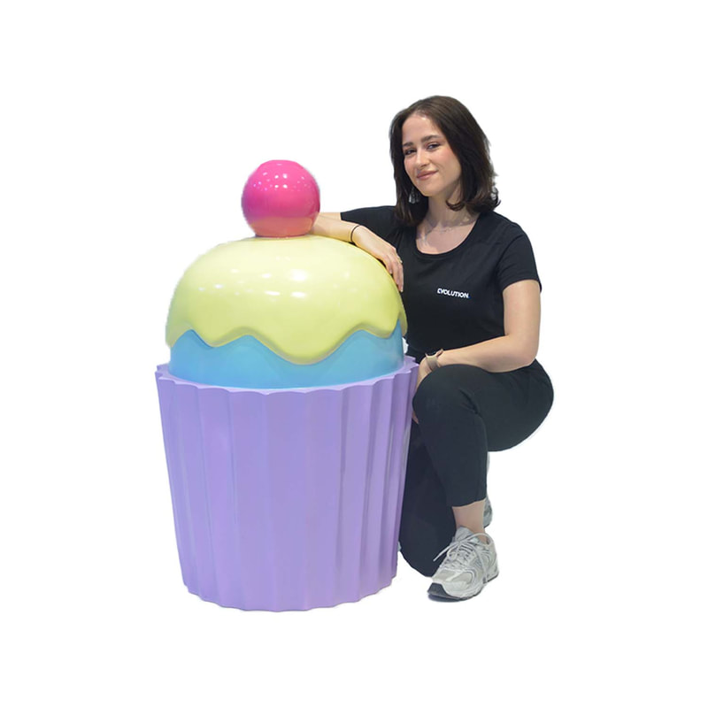 P-PH107-MC 97cm high multi-coloured cupcake in purple wrapper