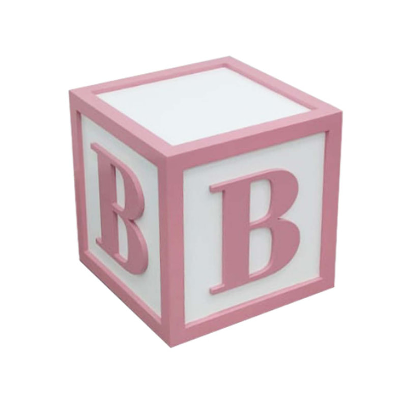 P-PH117-PI 35cm high 'BABY' building block cubes in pink