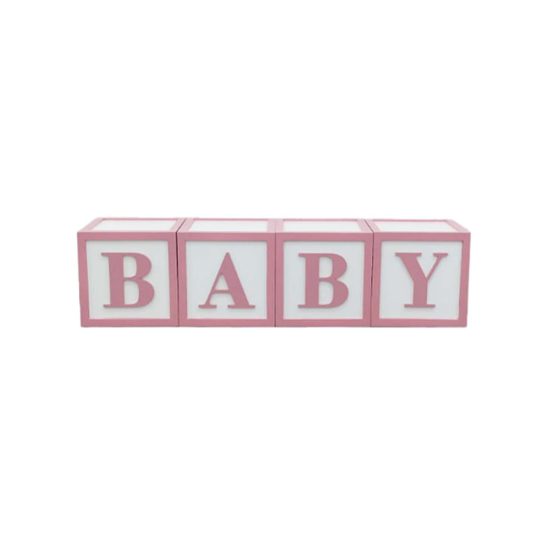 P-PH117-PI 35cm high 'BABY' building block cubes in pink