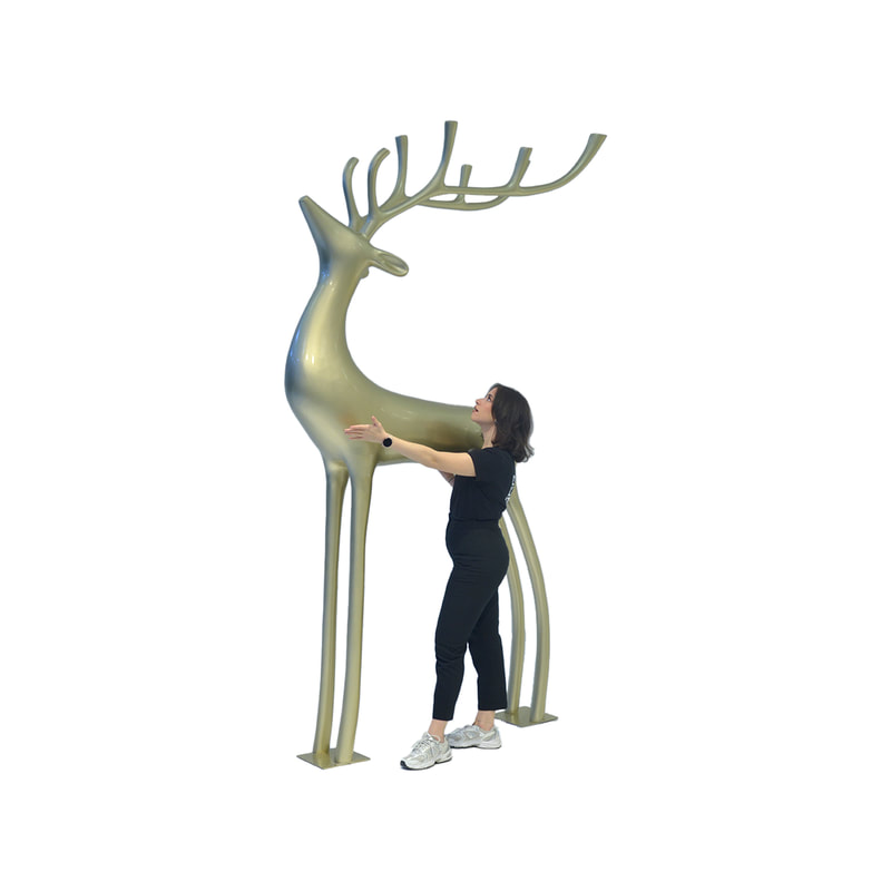 P-PH119-GD 285cm high stylized standing golden reindeer