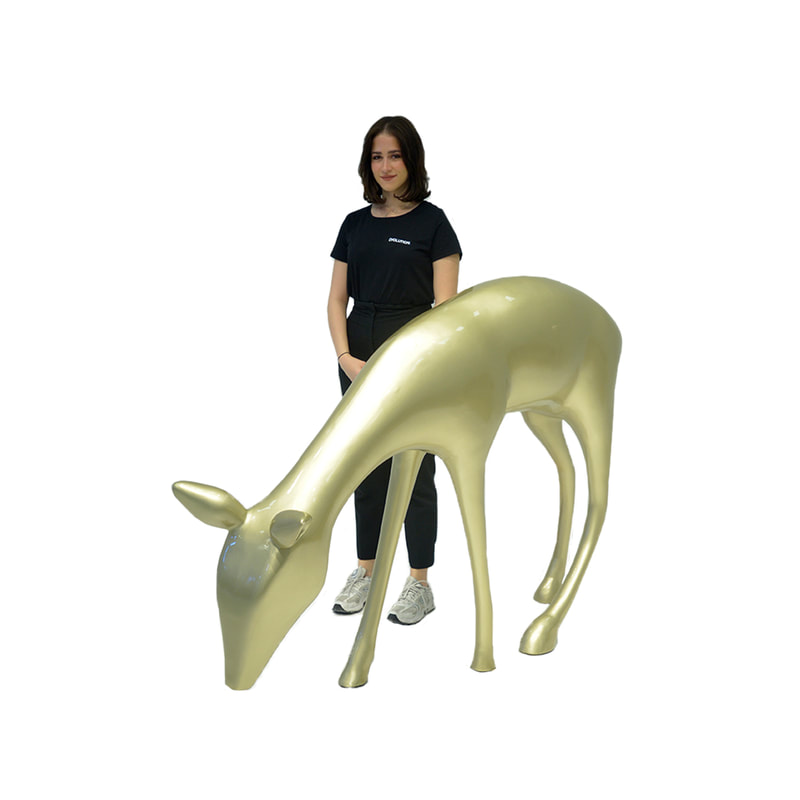 P-PH120-GD 127cm high stylized grazing gold reindeer