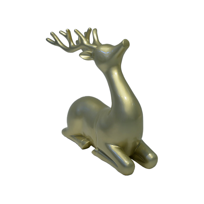 P-PH121-GD 128cm high stylized kneeling gold reindeer