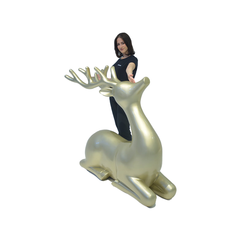 P-PH121-GD 128cm high stylized kneeling gold reindeer