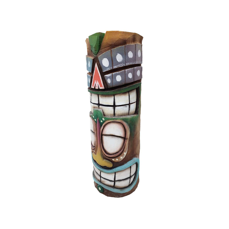 P-PH138-MC Type 1 Tiki Head statue finished in tropical colours  