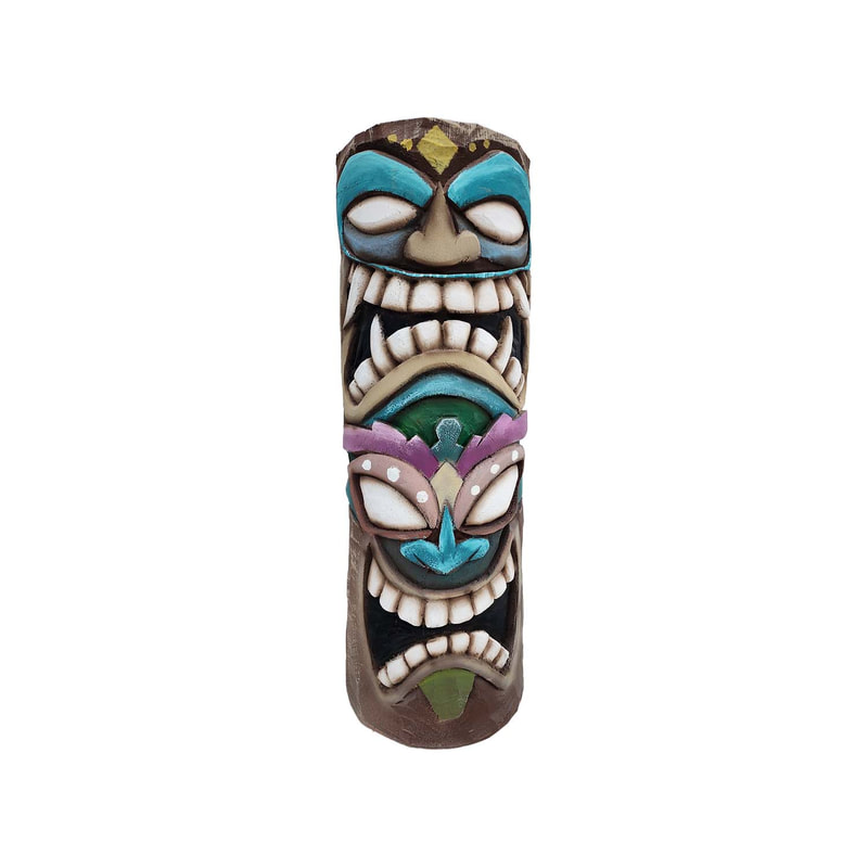 P-PH140-MC Type 3 Tiki Head statue finished in tropical colours 