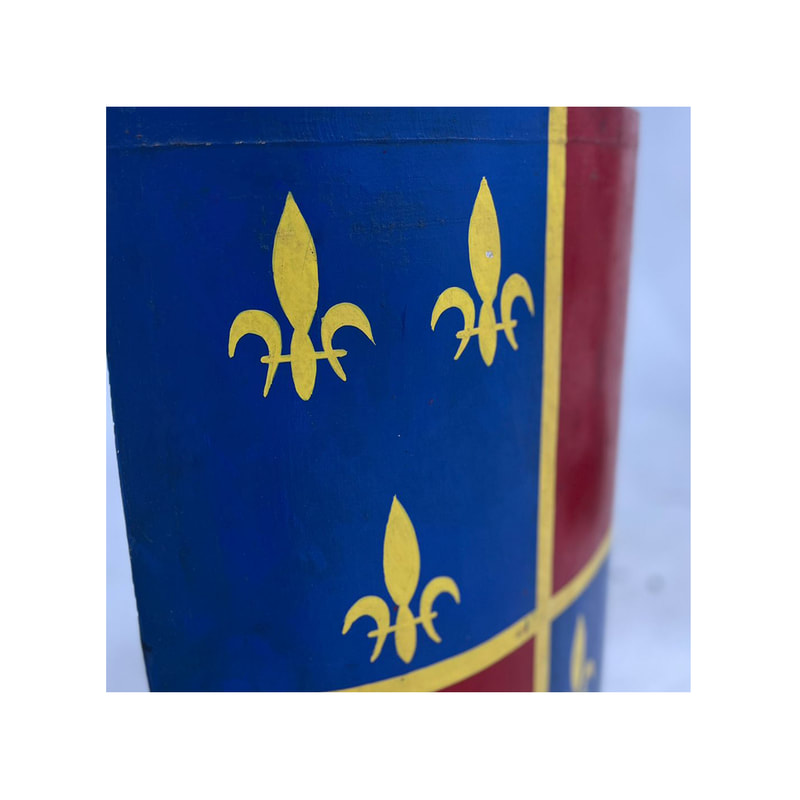 P-PH189-MC Type 2 medieval wooden shield in red and blue with yellow fleur-de-lys