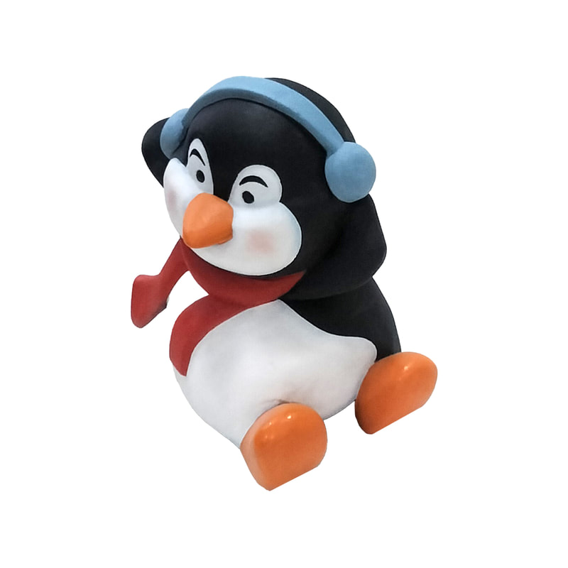 P-PH250-MC Type 10 penguin with blue ear muffs and red scarf