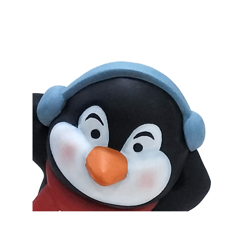 P-PH250-MC Type 10 penguin with blue ear muffs and red scarf