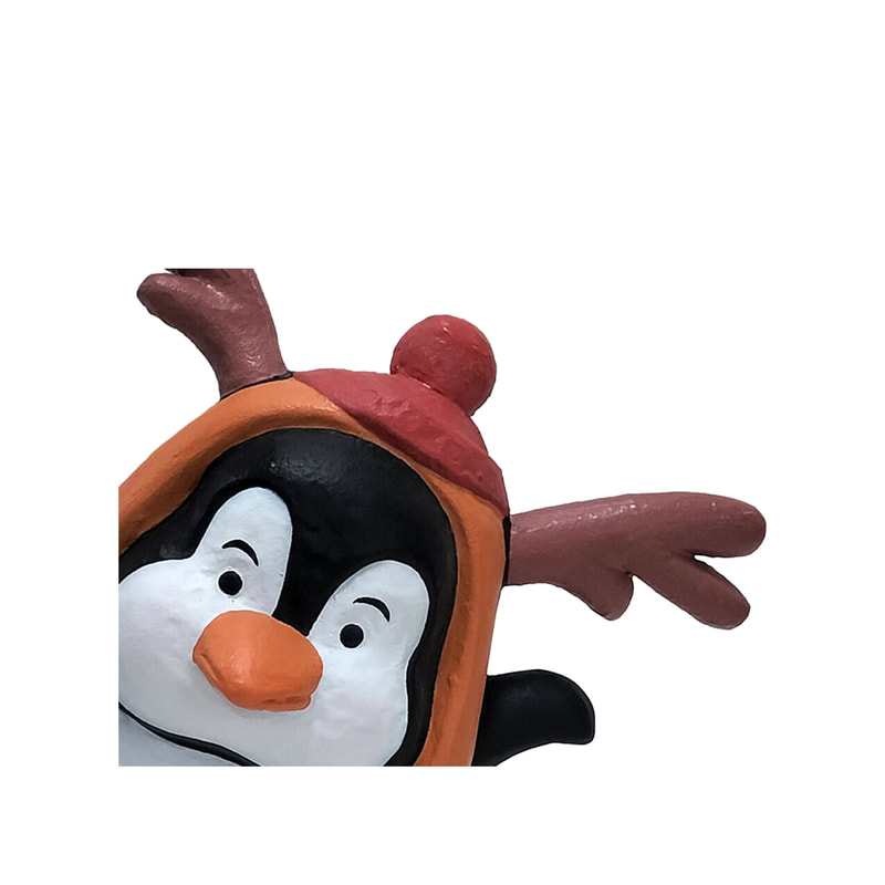 P-PH254-MC Type 14 penguin with antlers, orange scarf and red hat
