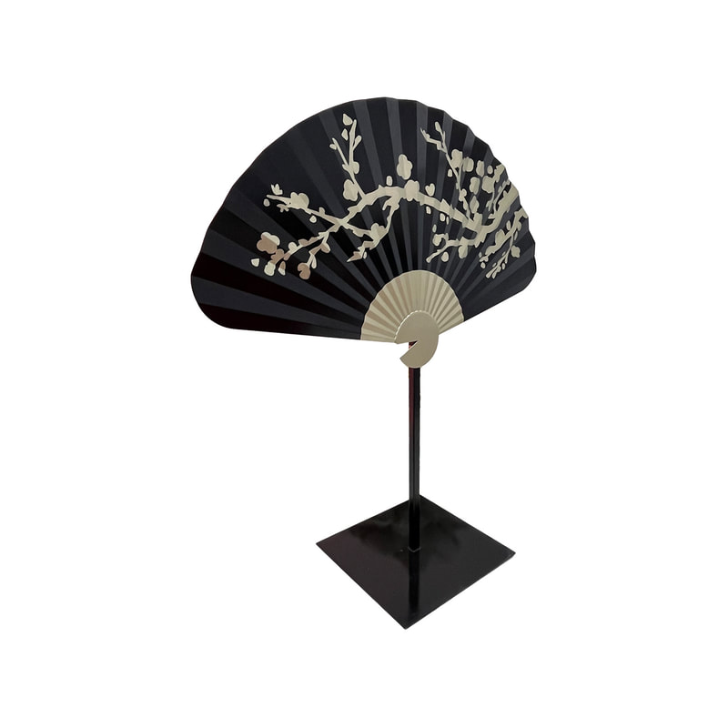 P-PH261-BL 200cm giant black fan with gold cherry blossom silhouette