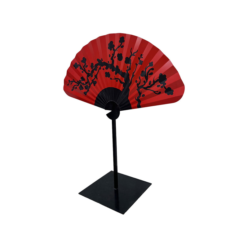 P-PH261-BL 200cm giant black fan with gold cherry blossom silhouette