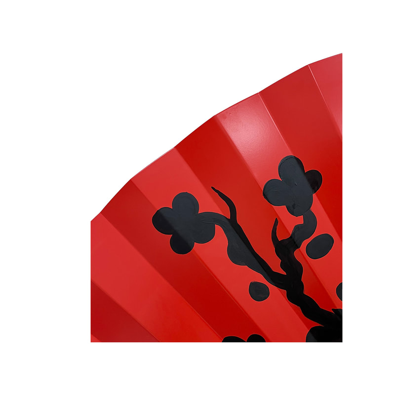 P-PH261-BL 200cm giant black fan with gold cherry blossom silhouette