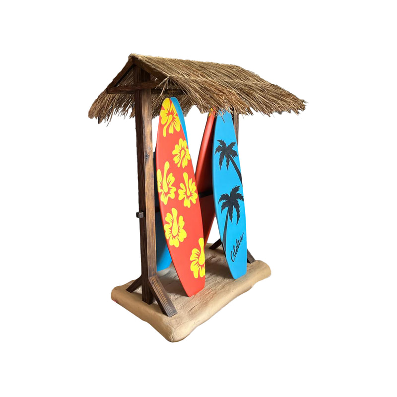 P-PH331-NW 200cm surfboard rack with thatch roof