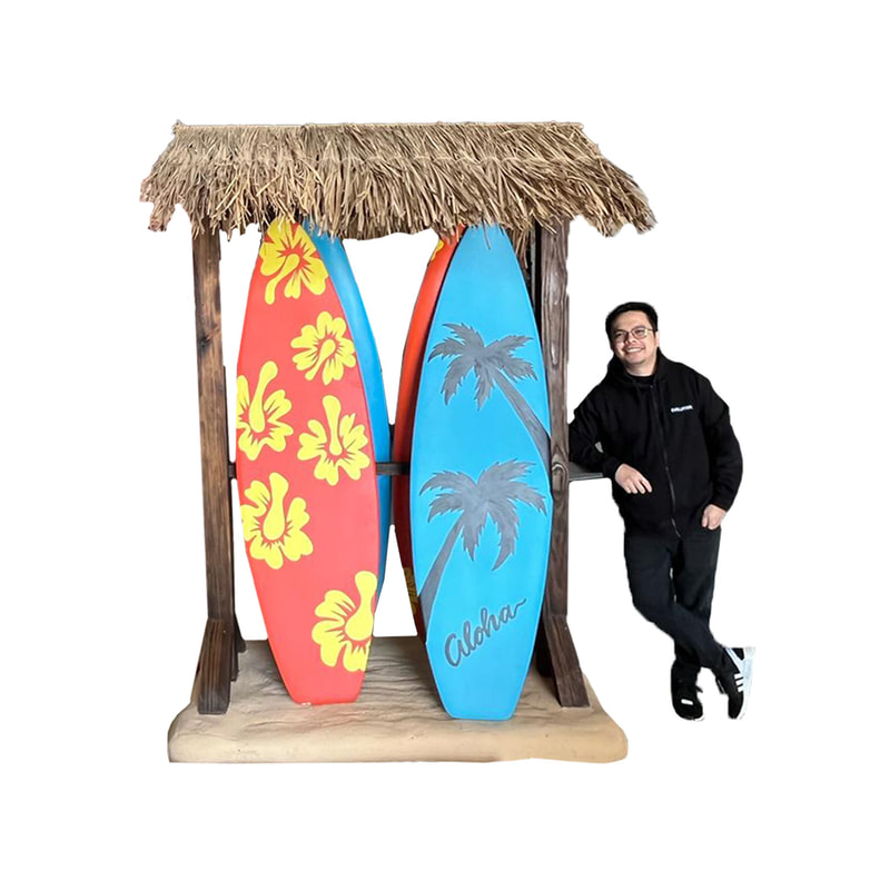 P-PH331-NW 200cm surfboard rack with thatch roof