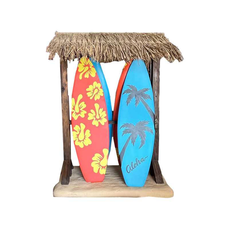 P-PH331-NW 200cm surfboard rack with thatch roof
