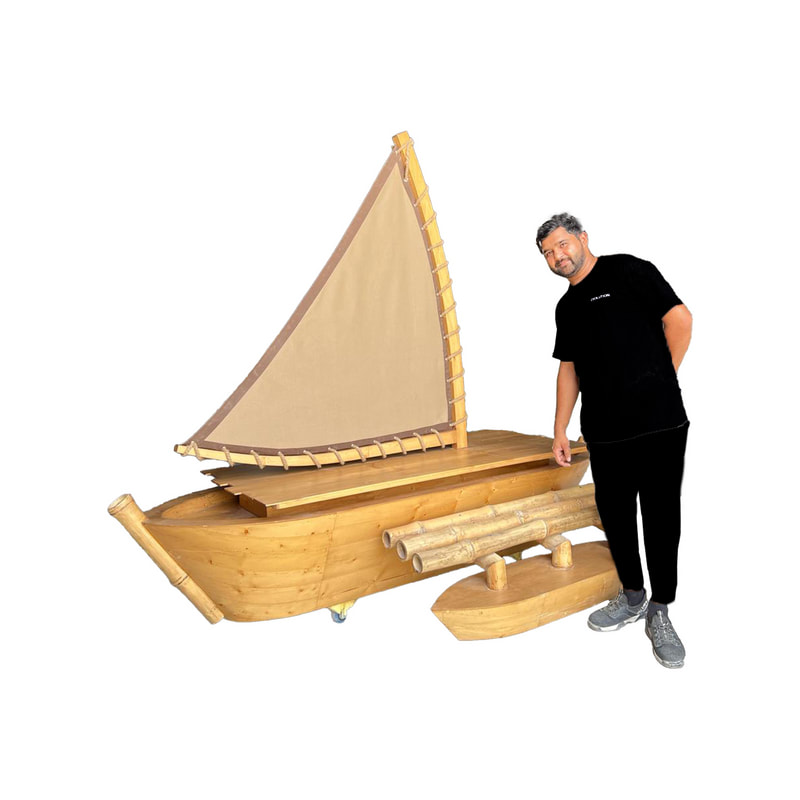 Tiki Boat - 220cm - Natural Wood (P-PH332-NW)