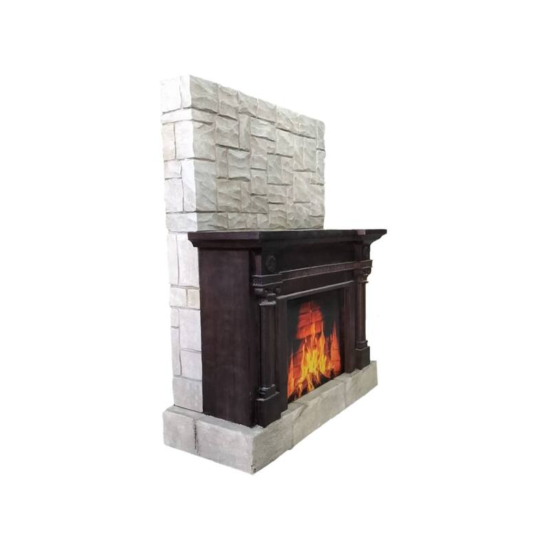 P-PH411-LI 260cm fireplace with wooden mantle and stone chimney