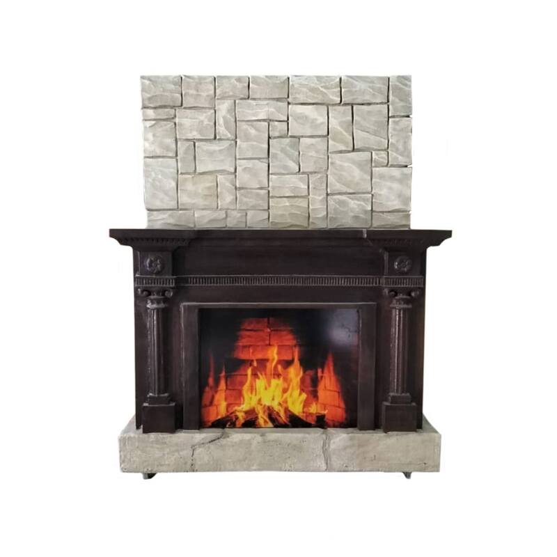 P-PH411-LI 260cm fireplace with wooden mantle and stone chimney