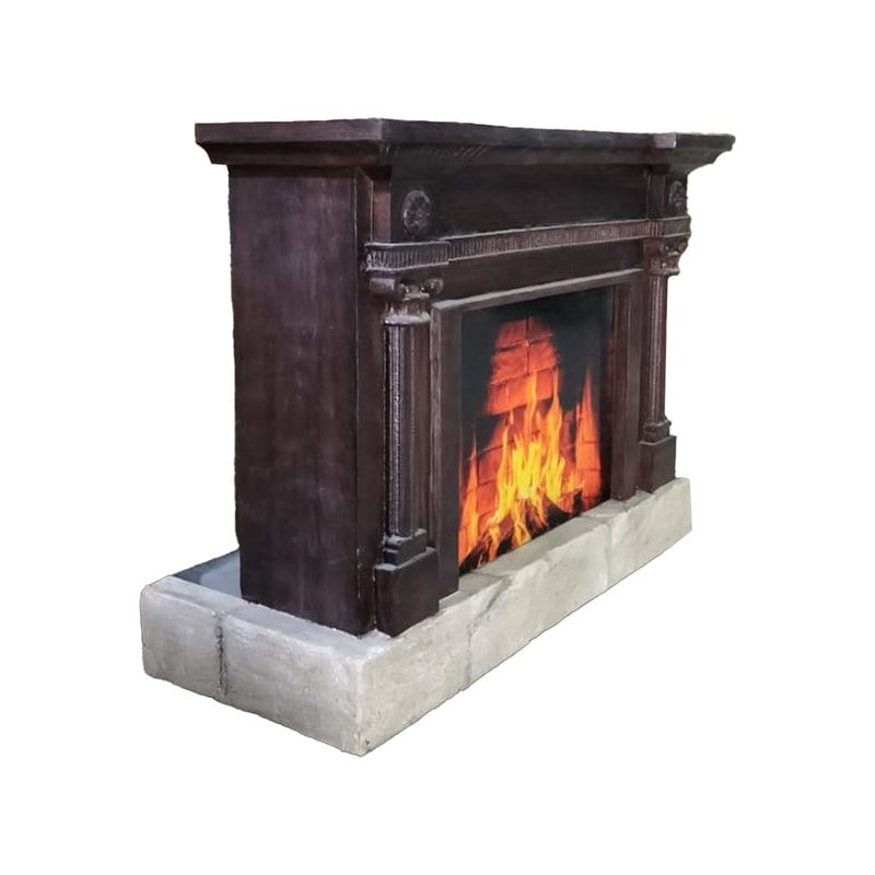 P-PH412-LI 160cm fireplace with wooden mantle on stone hearth