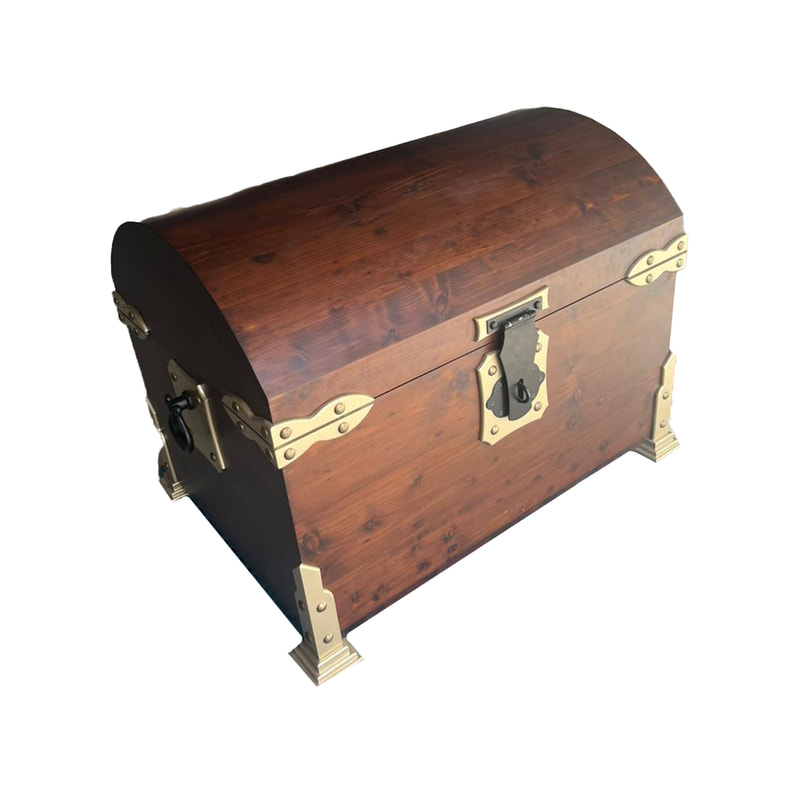 P-PH421-DW 110cm treasure chest in dark wood with gold details