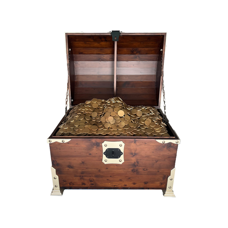 P-PH421-DW 110cm treasure chest in dark wood with gold details