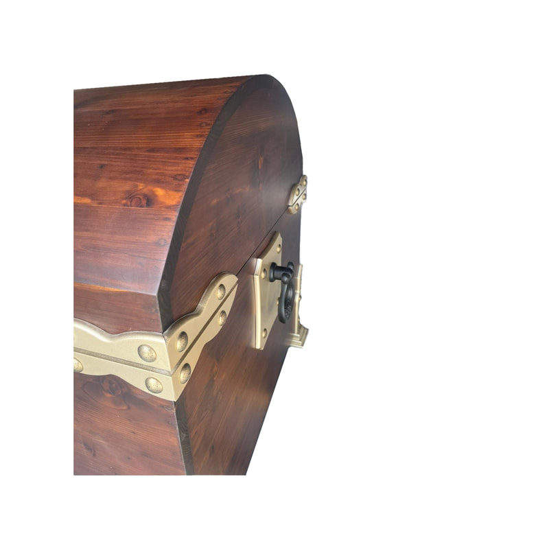 P-PH421-DW 110cm treasure chest in dark wood with gold details