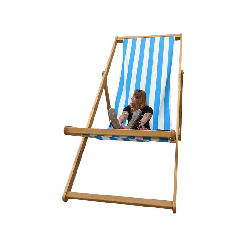 P-TH438-UW 250cm giant beach chair with blue and white striped fabric