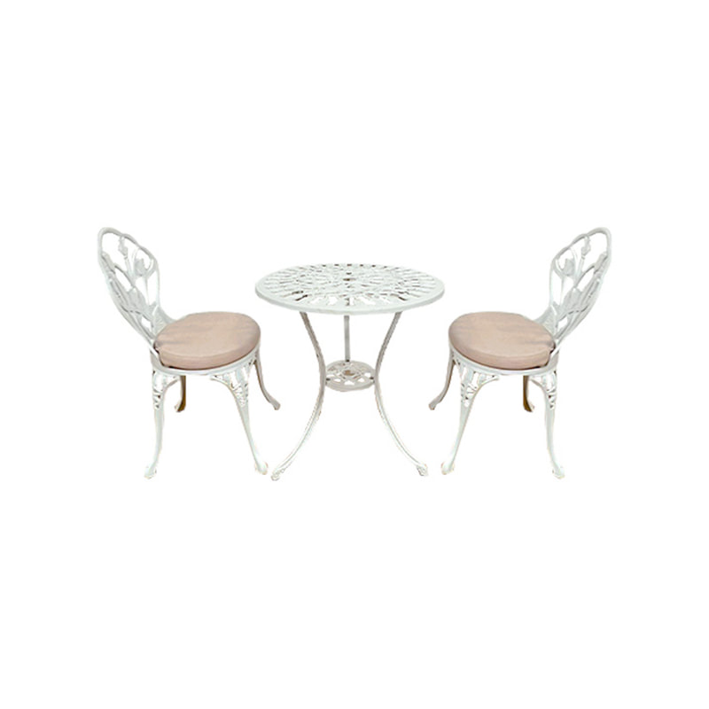 P-PK801-WH 68cm William cafe seating set white metal top & base table with chairs with seat pads