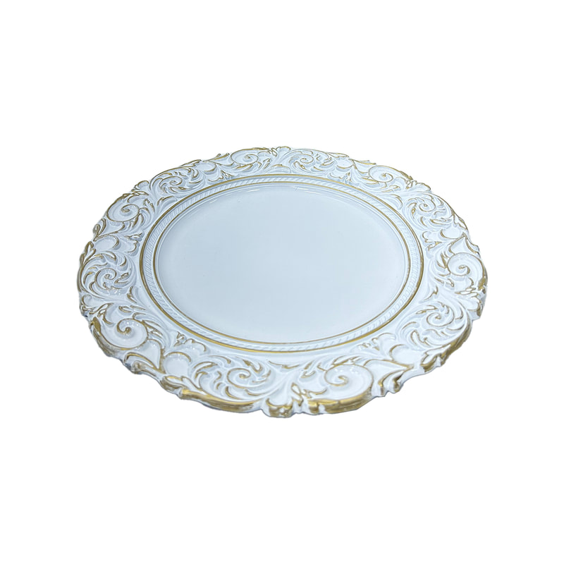  P-PM104-WW 35cm Shabby ornate wooden placemat with white wash