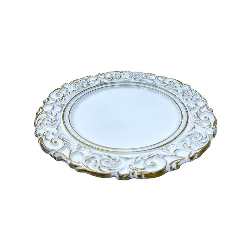  P-PM104-WW 35cm Shabby ornate wooden placemat with white wash