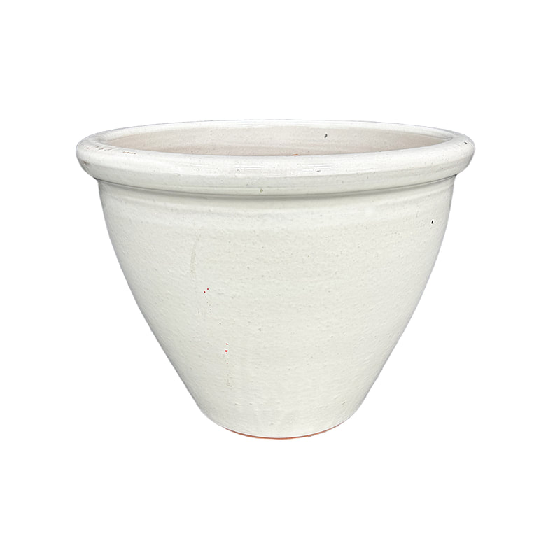 P-PT110-BE 37cm dia Granada shaped beige clay glazed plant pot