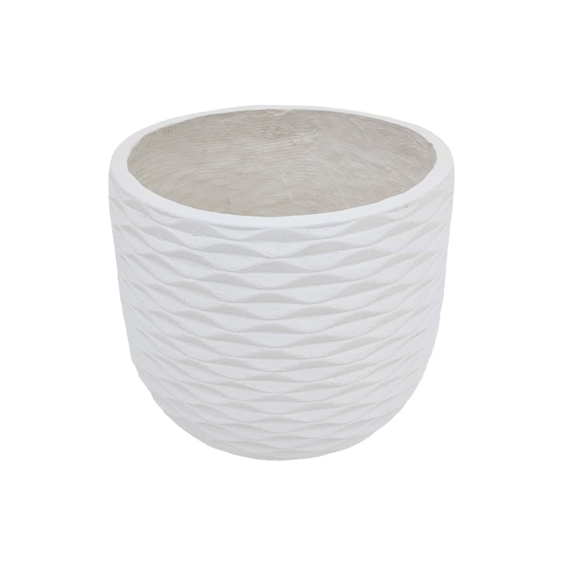 P-PT134-WH 40cm dia Kirsten textured round white fiberglass plant pot