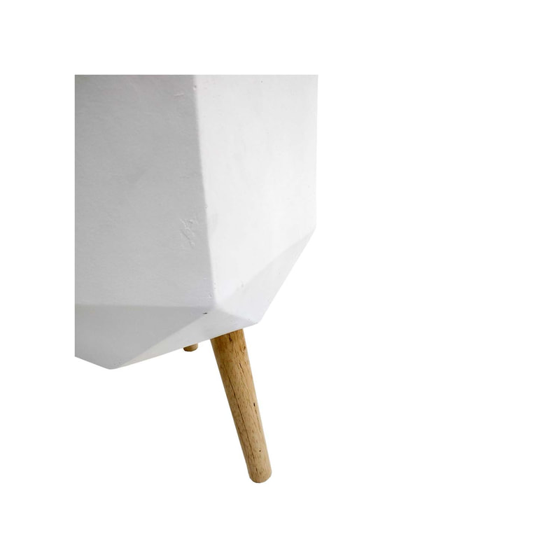 P-PT138-WH 40cm dia Giverny white geometric plant pot on wooden legs